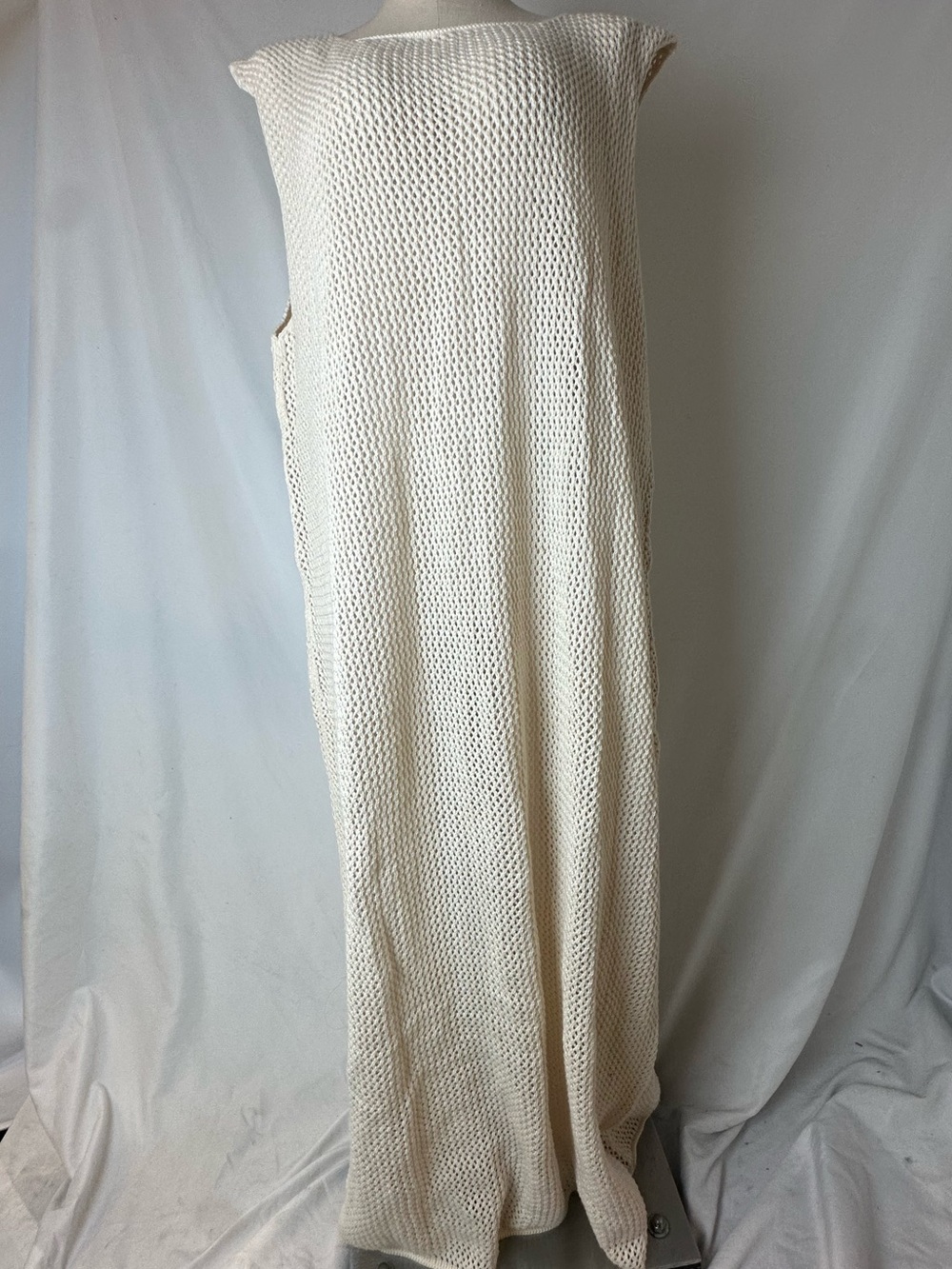 OZMA Cream Open-Knit Sleeveless Maxi Dress
